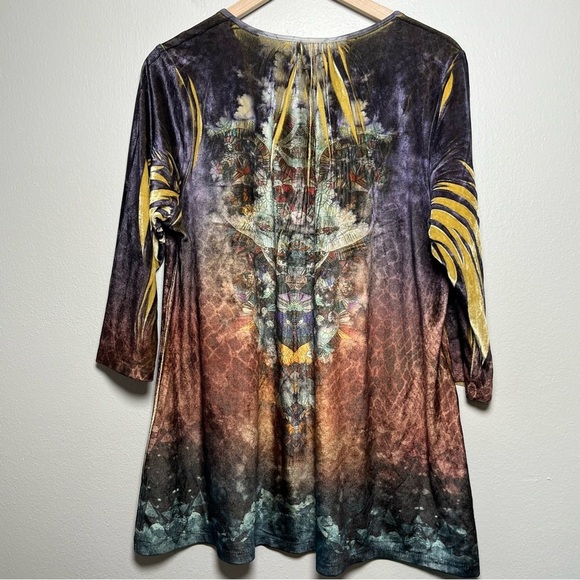One World Women Top 2X Sublimation Boho Velvet Studded Art Fairy Grunge - Picture 6 of 10
